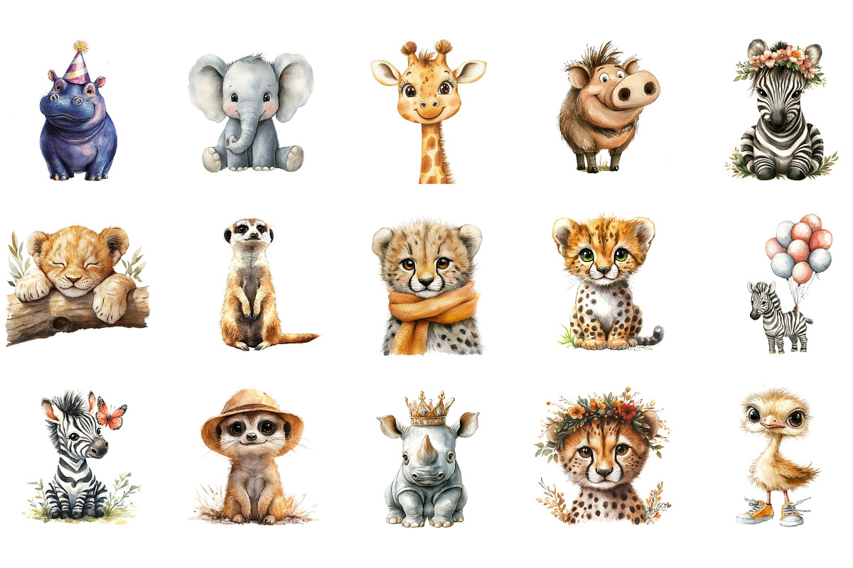 Cute Safari Animals, an Illustration by Designking (Photo 2 of 5)