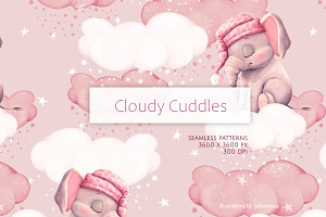 Baby Elephant Cloud Pattern Set, a Pattern Graphic by Gribanessa