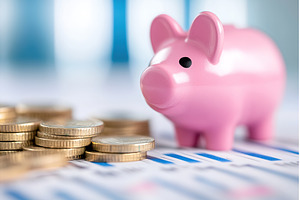 Piggy Bank with Gold Coins on Top of, a Business Photo by Lermont51