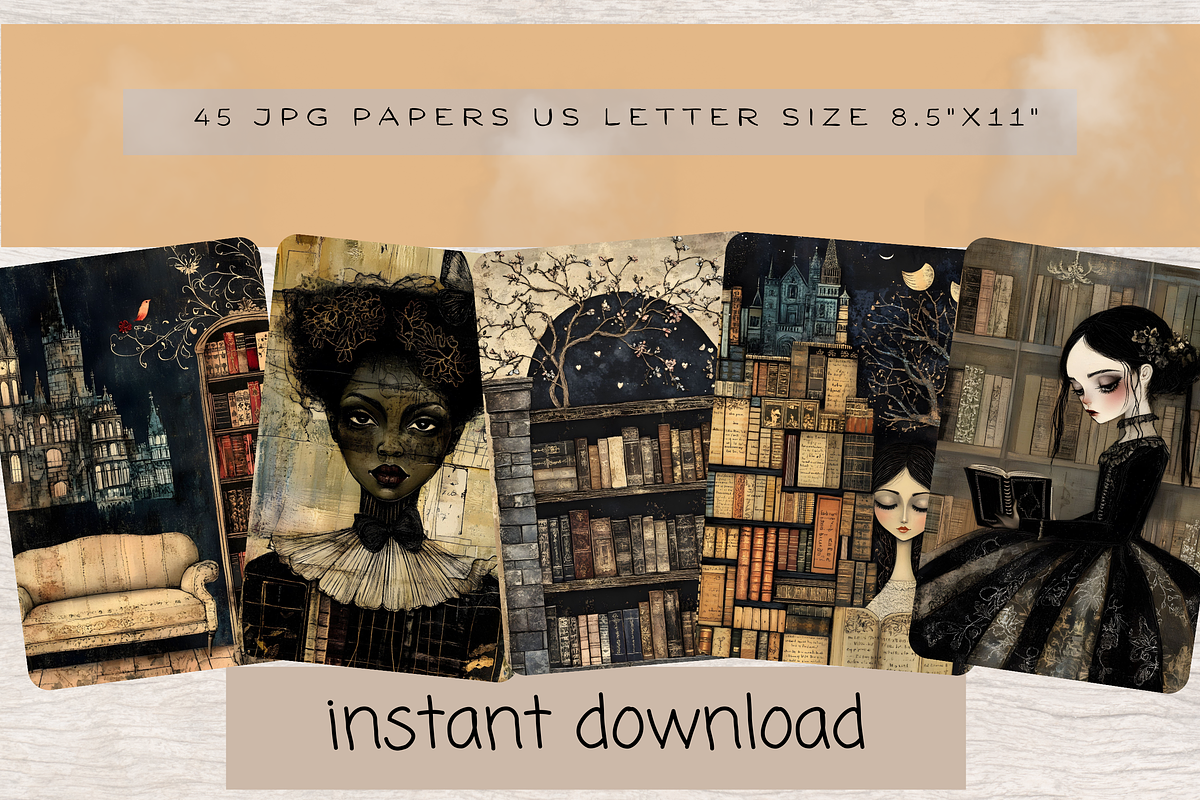GOTHIC LIBRARY JUNK JOURNAL PAGES, a Person Illustration by Daring Digies (Photo 7 of 8)