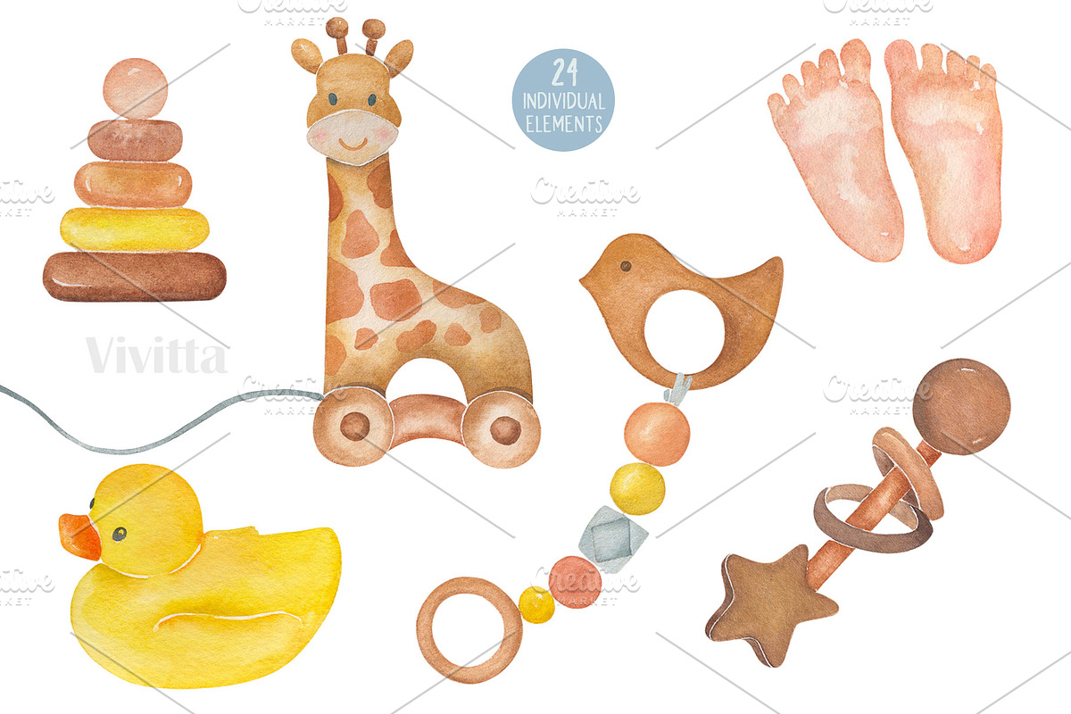 Newborn watercolor set, boy or girl, an Illustration by Vivitta (Photo 4 of 5)