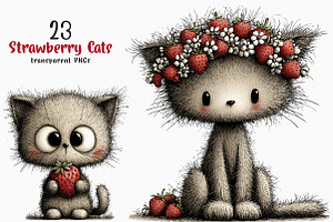 Strawberry Cats Png Clipart, an Illustration by SinaCreation