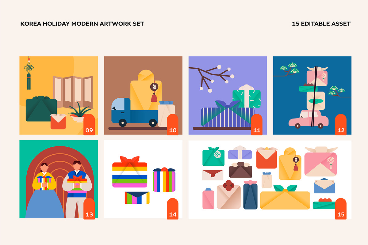 Korea Holiday Modern artwork set, an Object Graphic by Studio Mei Design (Photo 3 of 3)