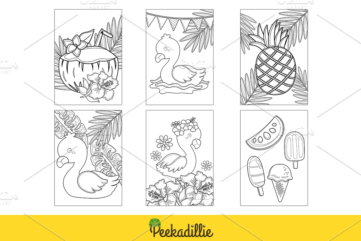 Cute Flamingo Bird Coloring Set, an Animal Illustration by Peekadillie Art (Photo 3 of 3)