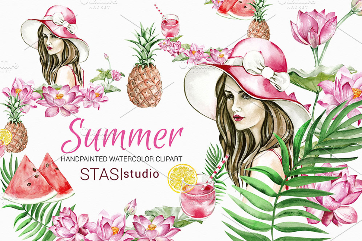 Tropical Summer Watercolor Clipart, a Decorative Illustration by STASIstudio (Photo 1 of 3)