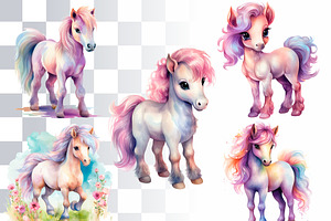 Pastel Ponies Watercolor Clipart