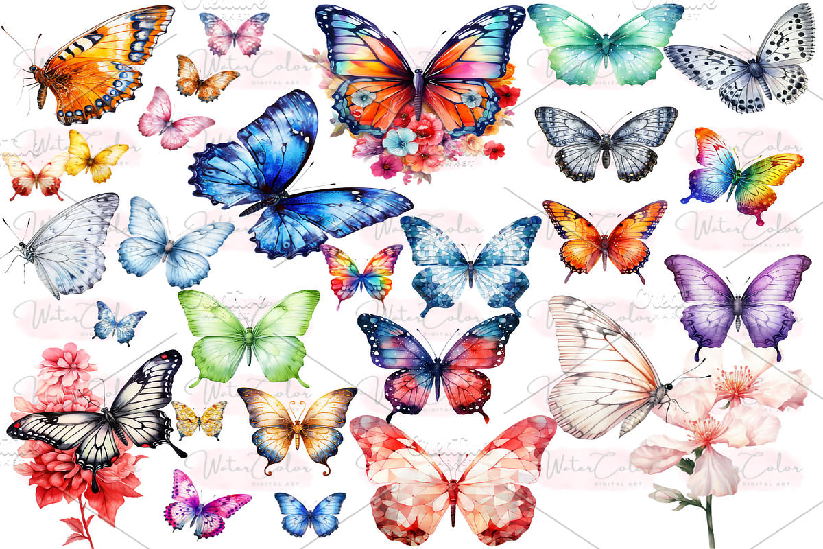 Botanical Butterfly Clipart Decor, a Decorative Illustration by Watercolor Digital (Photo 6 of 9)