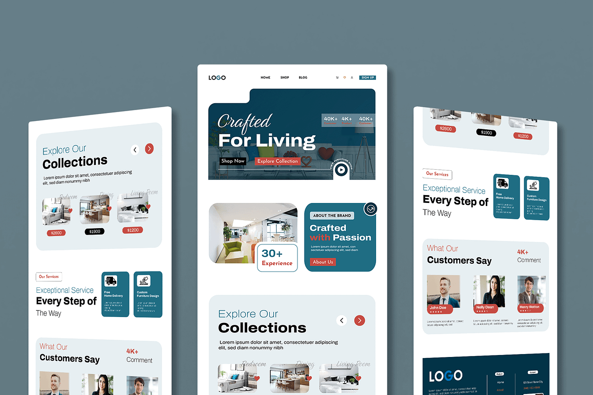 Modern Furniture Shop Landing Page, a Wireframe Template by MightyDesign (Photo 1 of 9)