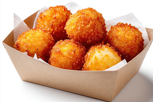 Golden Fried Potato Balls in a Carto, a Photo by Pixeness Studio