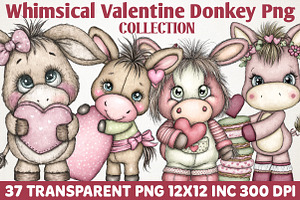 Whimsical Valentine Donkey Clipart, an Animal Illustration by RobertsArt