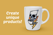 skull drinking coffee and lightning, an Illustration by gunaonedesign (Thumbnail 2 of 4)