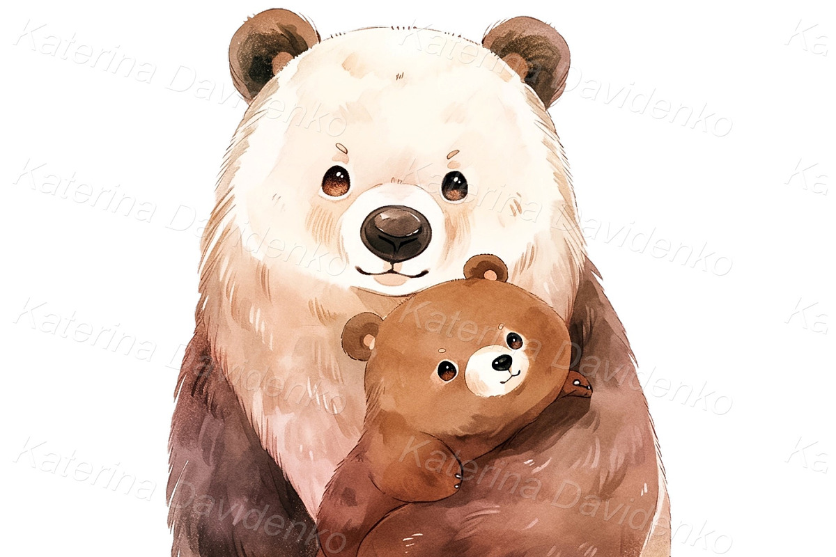 Watercolor cartoon bear families PNG, an Animal Illustration by Bubert Art