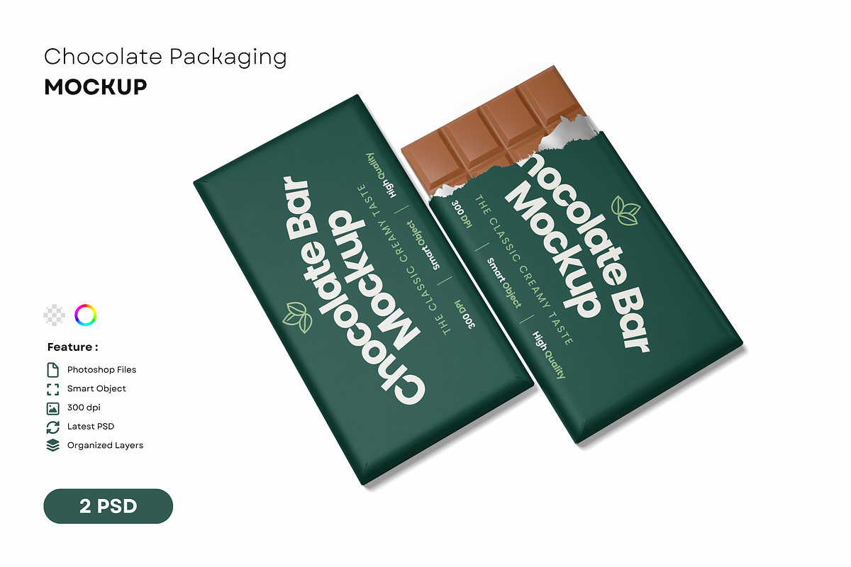 Chocolate Bar Packaging Mockup, a Packaging Mockup by DSNA Mockup (Photo 1 of 3)