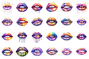 Watercolor Mardi Gras Lips Clipart, an Illustration by designcity5 (Thumbnail 2 of 5)