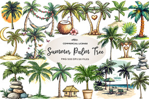 Summer Palm Tree Clipart, an Illustration by CreationArt