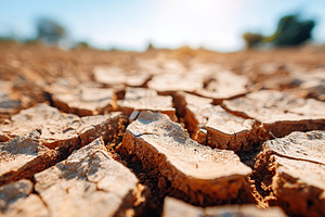 Dry soil cracks in urban park under bright sunlight during afternoon, a Nature Photo by AlyaAnd