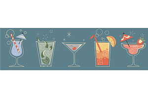 Retro cocktail glasses with, a Food Illustration by art PVP - market
