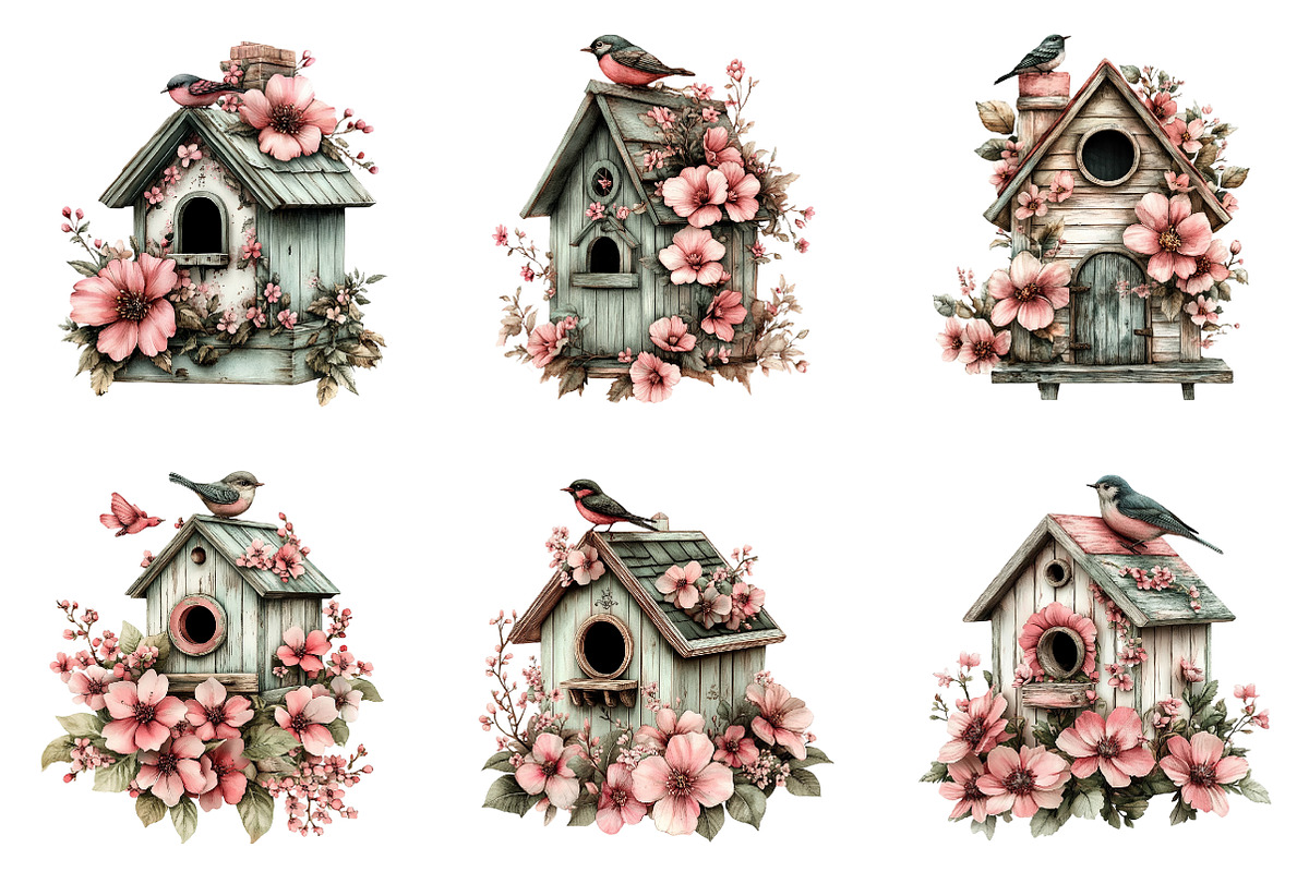 Whimsical Spring Birdhouse Clipart, an Illustration by SinaCreation (Photo 5 of 11)