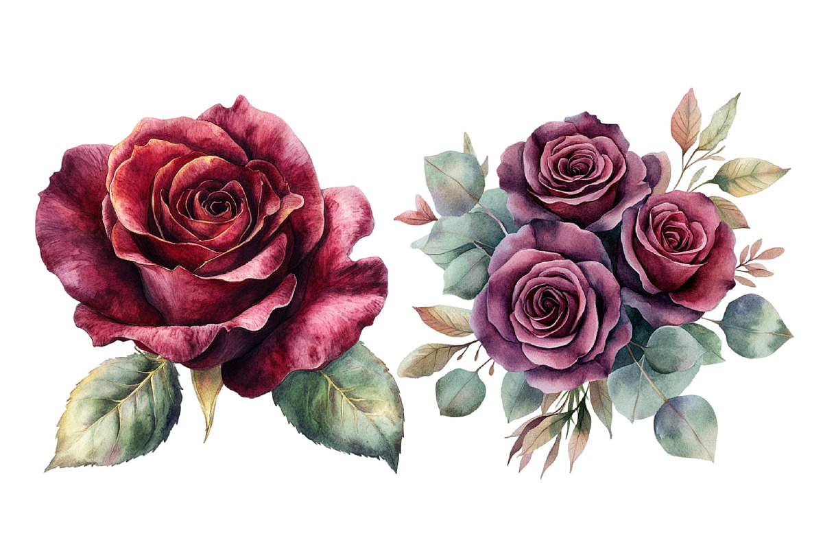 Vintage Burgundy Roses Clipart, an Illustration by Designworld (Photo 5 of 6)