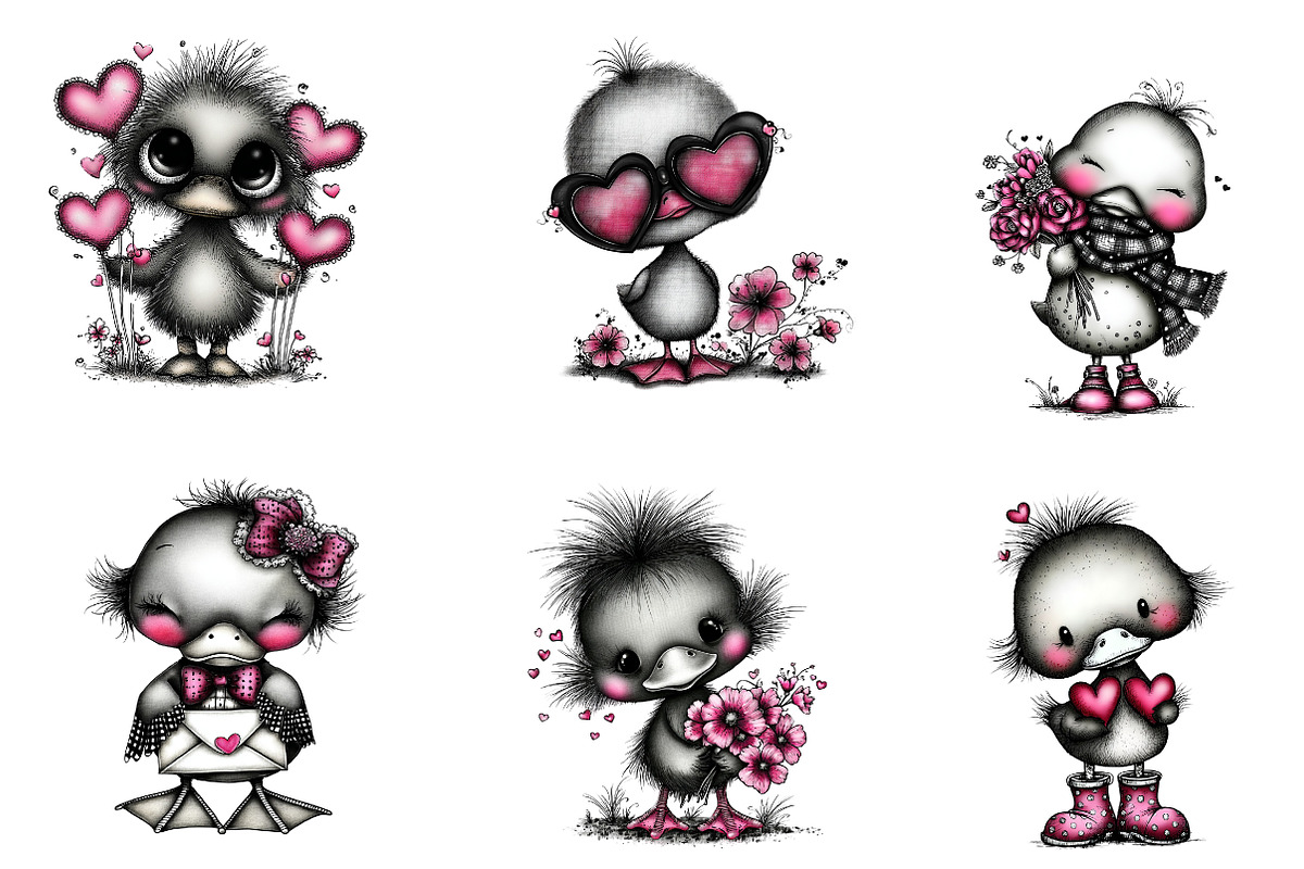 Cute baby duck valentine clip-art, an Illustration by CreationArt (Photo 3 of 5)