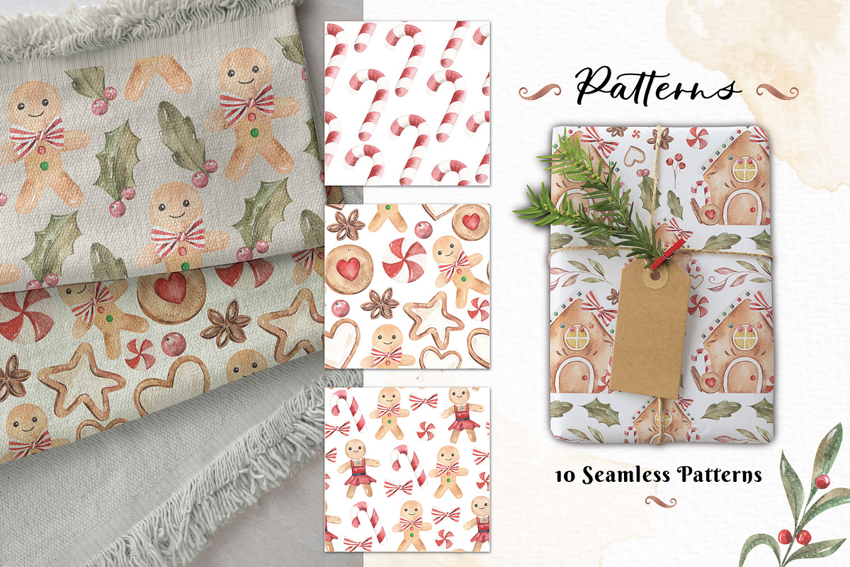 Watercolour Gingerbread Clipart Set, a Decorative Illustration by Bloomella (Photo 9 of 10)