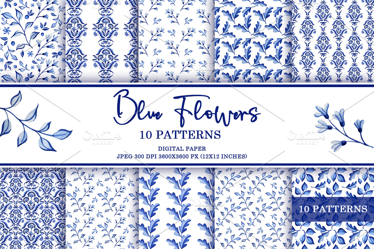 Blue flowers design. Blue pattern, a Decorative Illustration by Alla Art Poster (Photo 1 of 8)