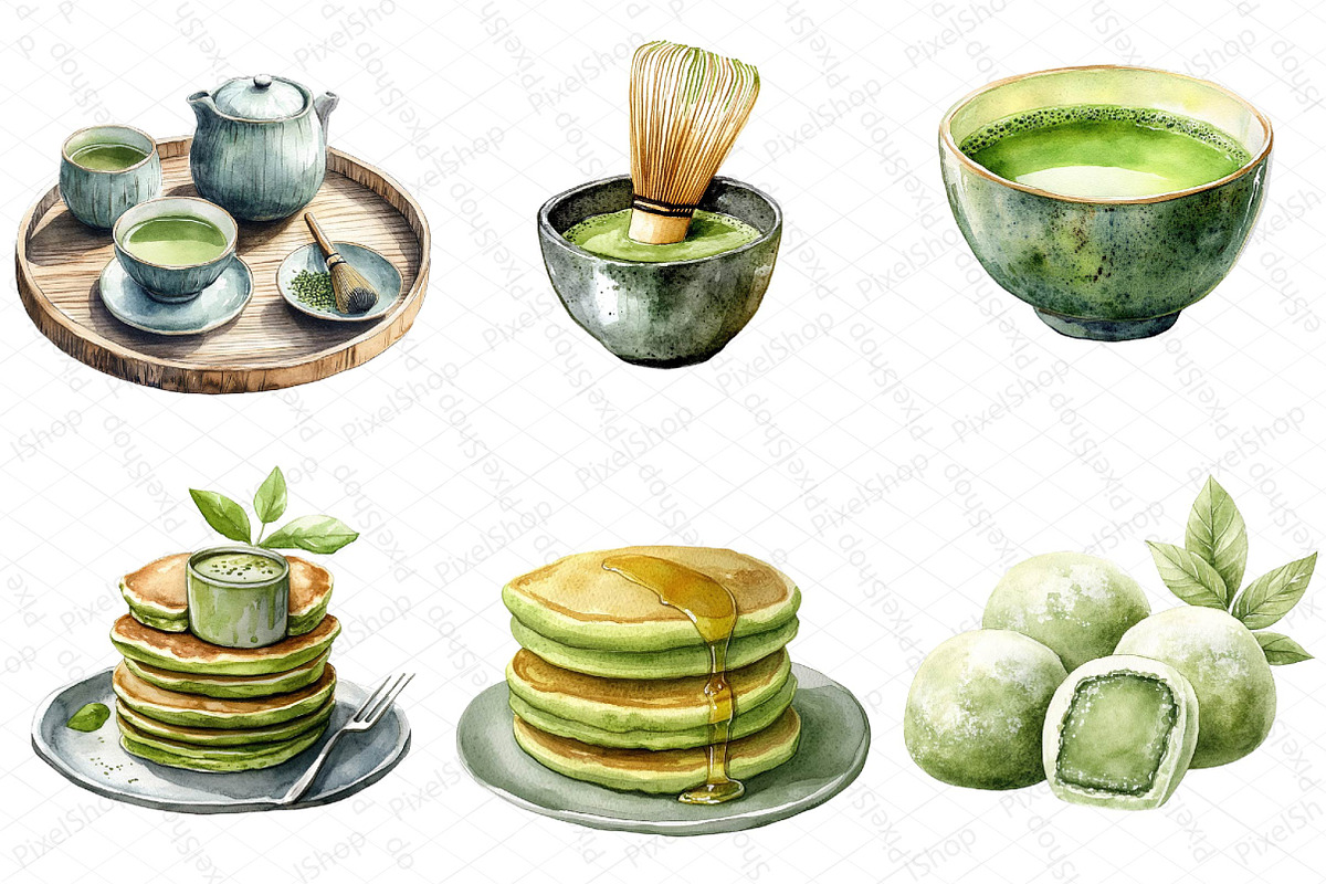 Watercolor Matcha Green Tea Clipart, an Illustration by DreamPrint404 (Photo 2 of 6)