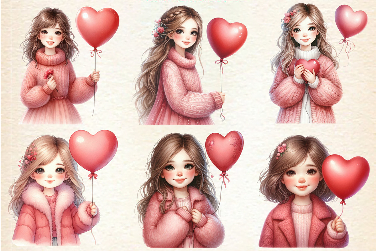 Valentine cute girl Clipart, an Illustration by DreamArtGraphic (Photo 2 of 6)