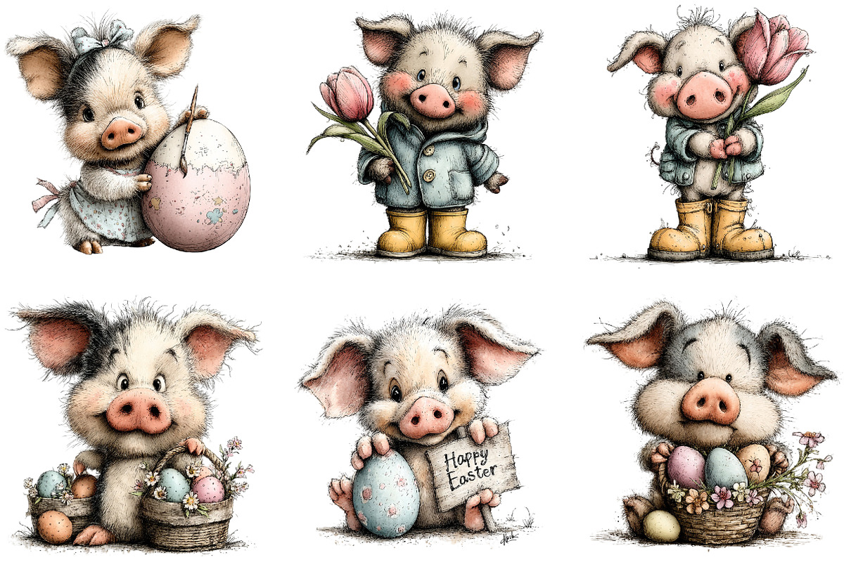 Whimsical Easter Pig Clipart Bundle, an Illustration by Sublimation Artist (Photo 6 of 7)