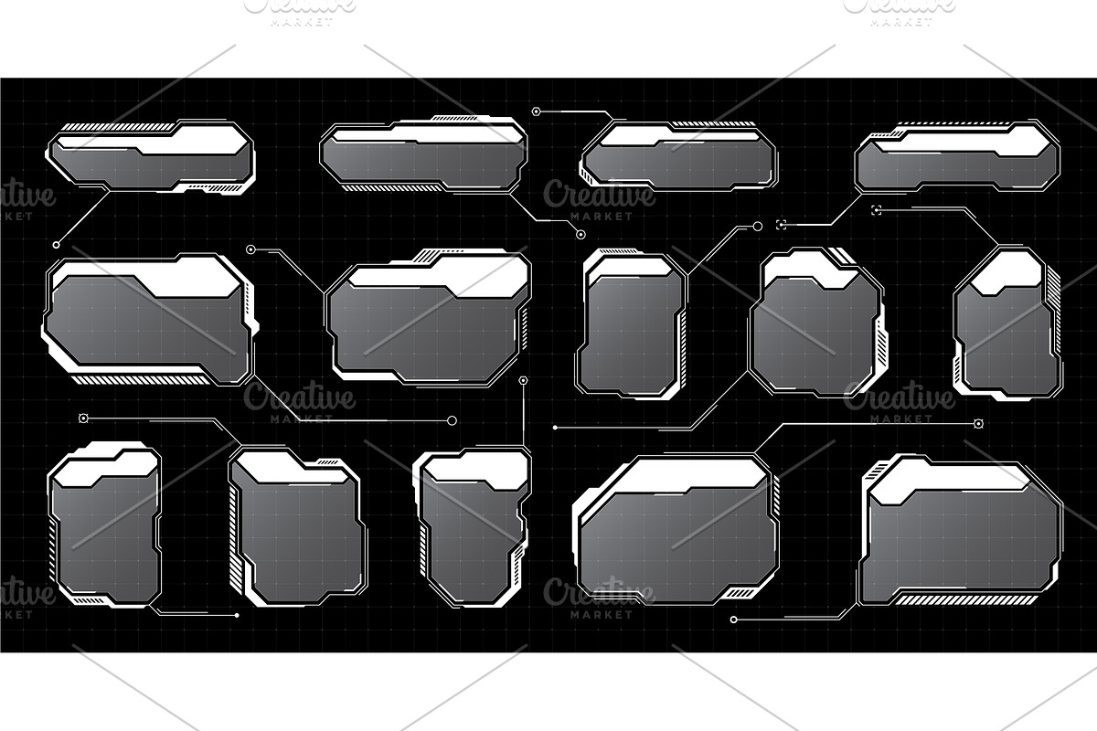 White futuristic HUD, UI elements, a Technology Illustration by 32pixels