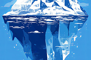 Majestic iceberg floating in ocean with a flag on its summit, a Photo by AS photostudio