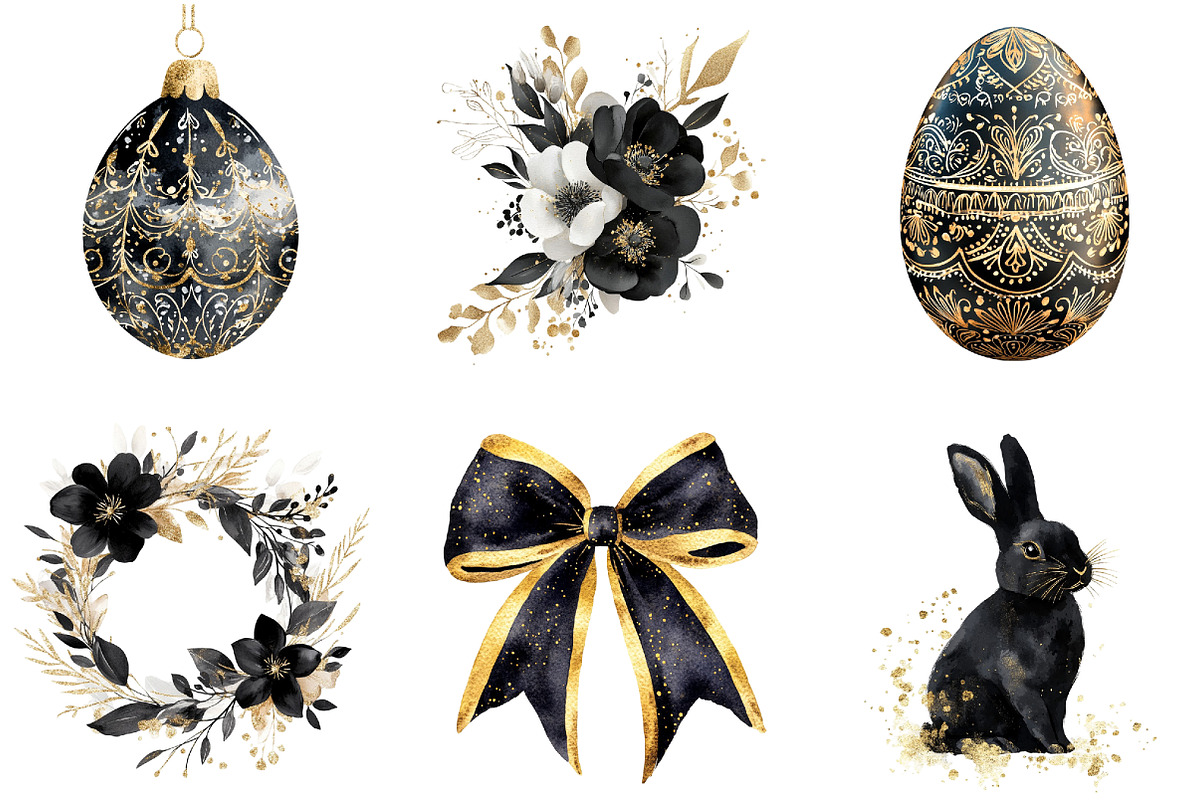 Glitter Luxury Black Easter Clipart, an Illustration by DreamArtGraphic (Photo 2 of 4)