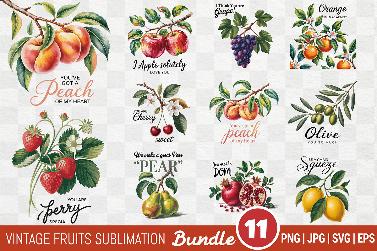 Vintage Fruit Sublimation Bundle, an Illustration by Actual Pixel (Photo 1 of 11)