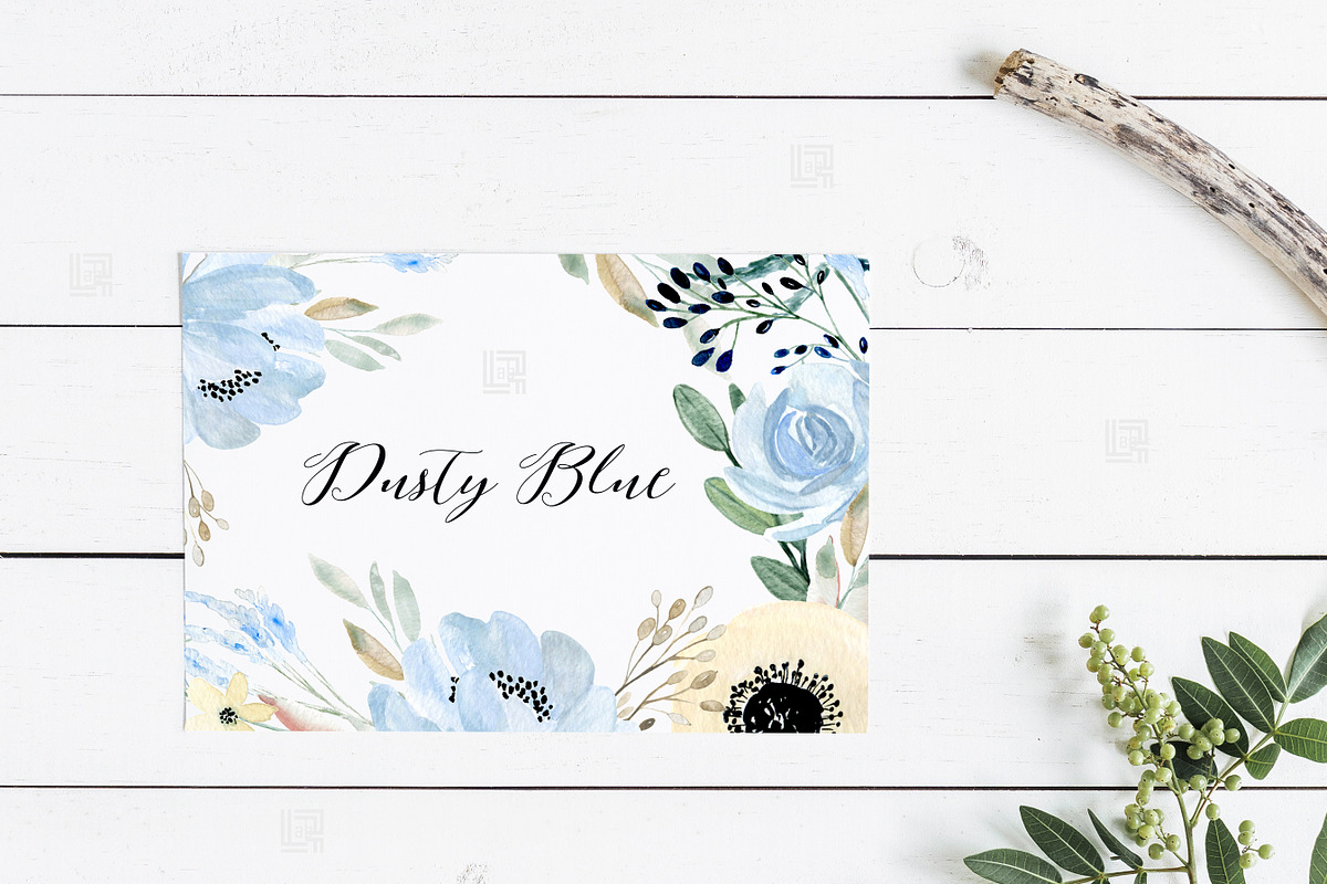 Dusty blue gold. Watercolor flowers, a Texture Illustration by LABFcreations (Photo 10 of 12)