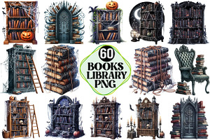 Spooky Books Library Clipart, an Illustration by Pixels.Craft