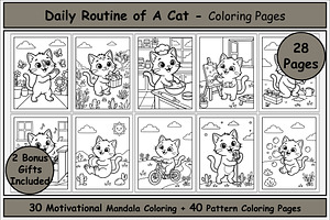 Cat Daily Routine Coloring Book