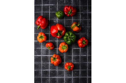 Colorful bell pepper on black, a Food & Drink Photo by Yulia Furman