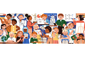 School kids study. Education concept, an Education Illustration by Good Studio
