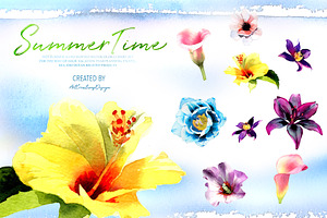 Watercolor Summertime Clipart Bundle