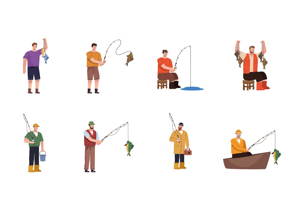 Fishermen Character Illustration Set