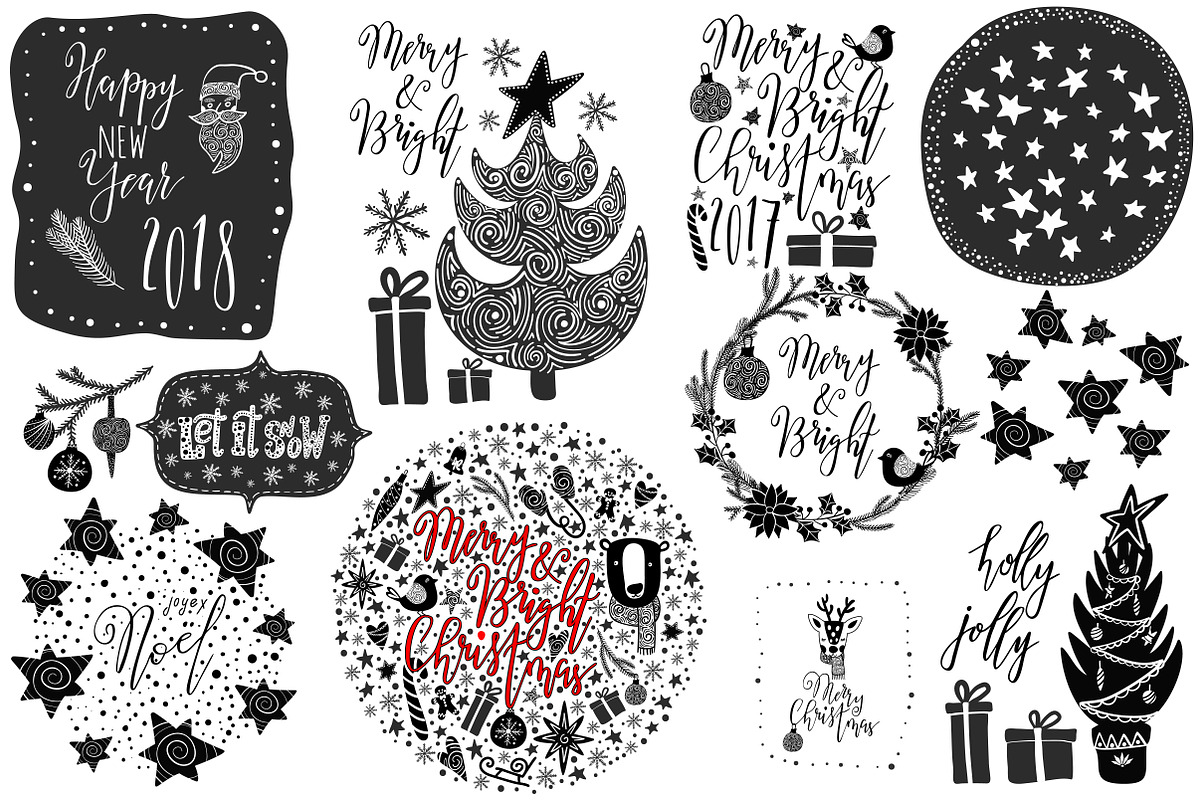Christmas Clip-Art & Lettering Set, a Decorative Illustration by 5August Art (Photo 3 of 10)