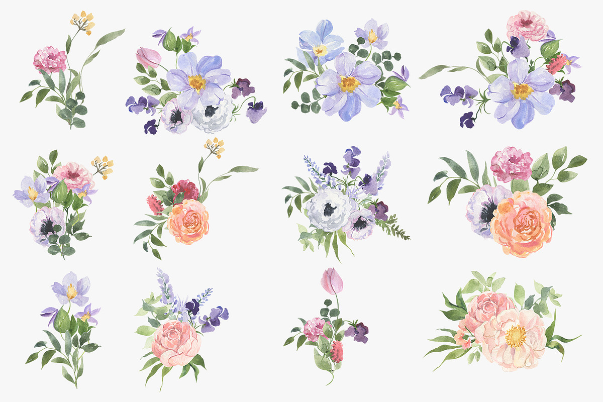Spring bouquet watercolor clipart, a Decorative Illustration by Love Watercolor Store (Photo 5 of 9)