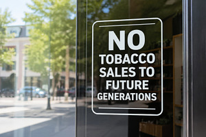 Tobacco regulation notice on storefr, a Photo by Dvoevnore photos