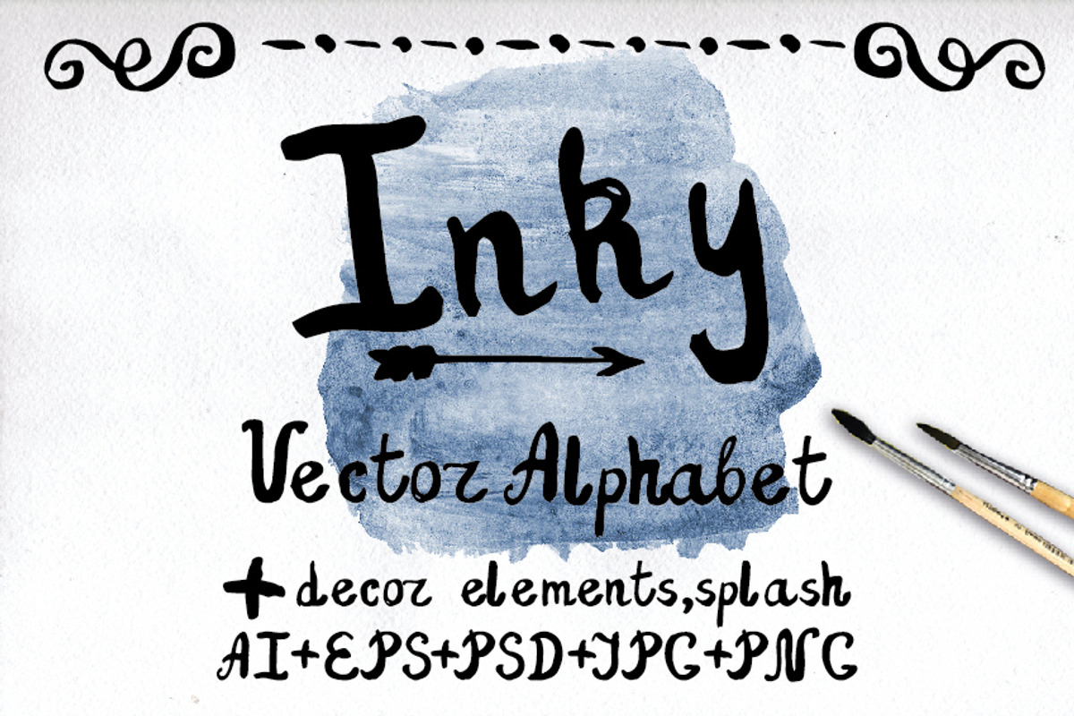 Ink Font, decor. Watercolor splash