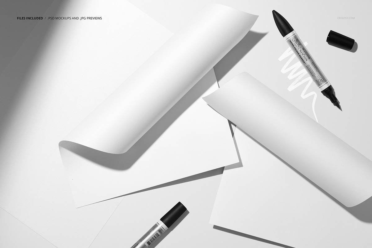 Markers & Folded Paper Sheets Mockup, a Pens & Pencil Mockup by creatsy5 (Photo 2 of 6)