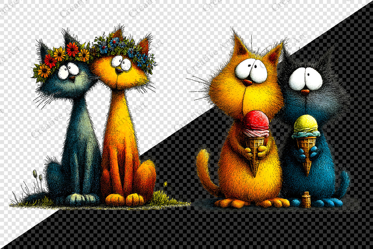 Quirky Cats Friendship Clipart, an Illustration by Creative Art (Photo 9 of 10)