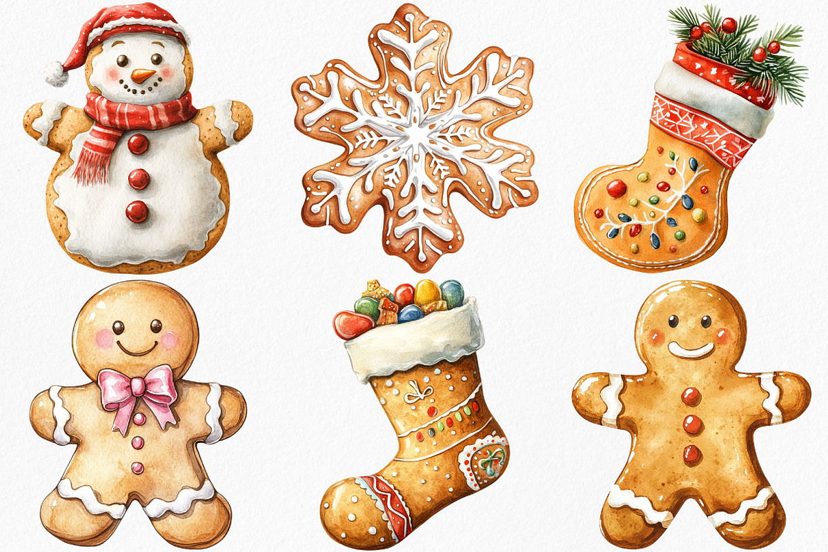 Cute Christmas Gingerbread Clipart, an Illustration by Canvas Craft (Photo 2 of 7)