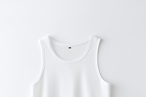 A plain white tank top mockup displayed against a light gray background. The ta
