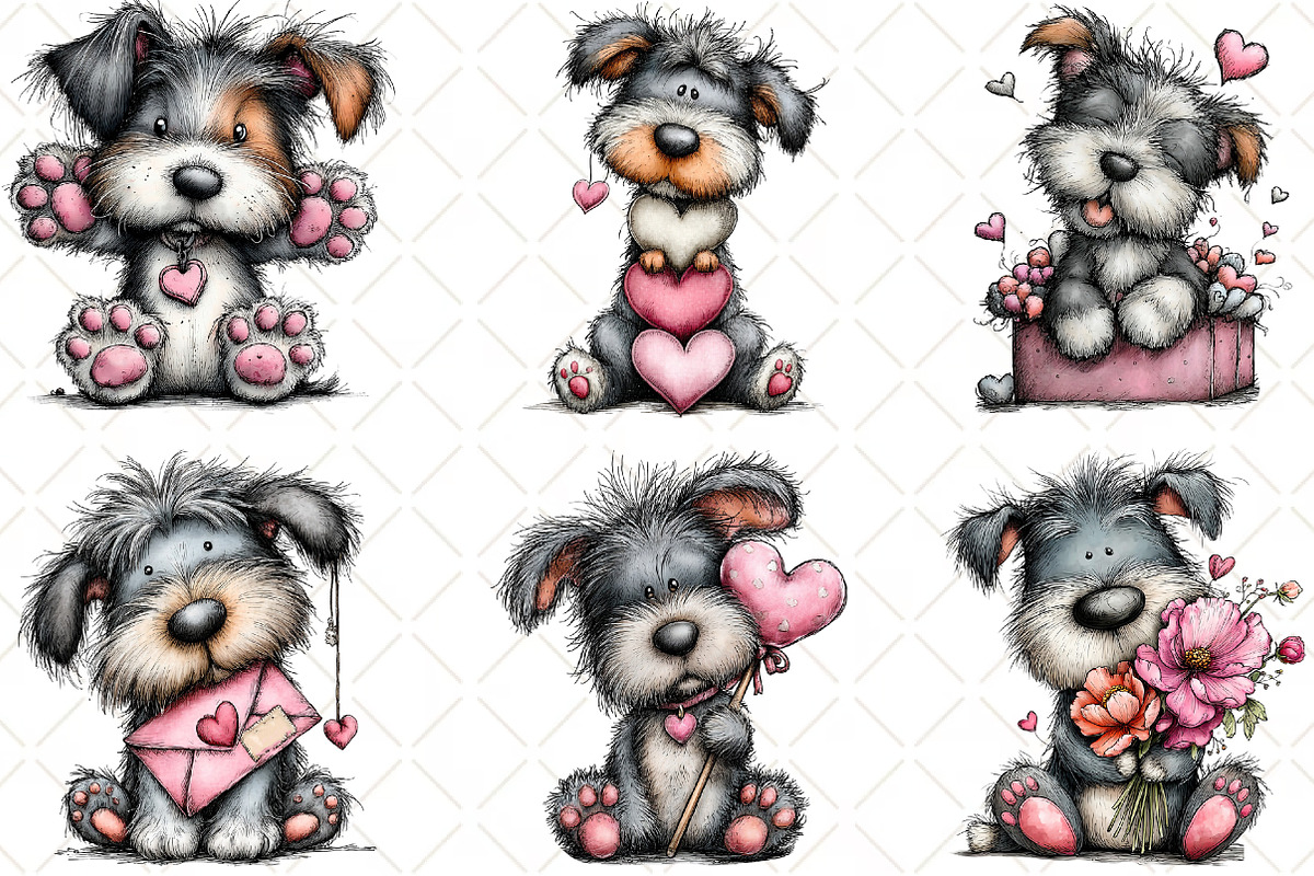 Whimsical Valentine Dog Clipart, an Illustration by Black Bird Studio (Photo 4 of 6)