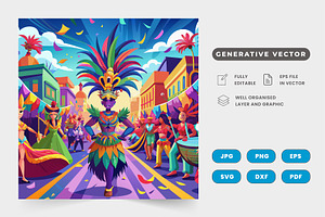 A vibrant street parade with dancers, a Graphic by SaroStock